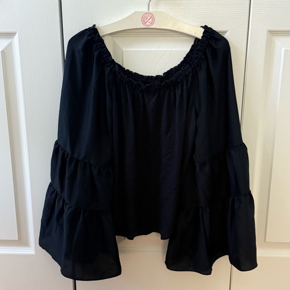 Anthropologie Gloria Bell Sleeve Off The Shoulder Top in Black - Picture 3 of 4